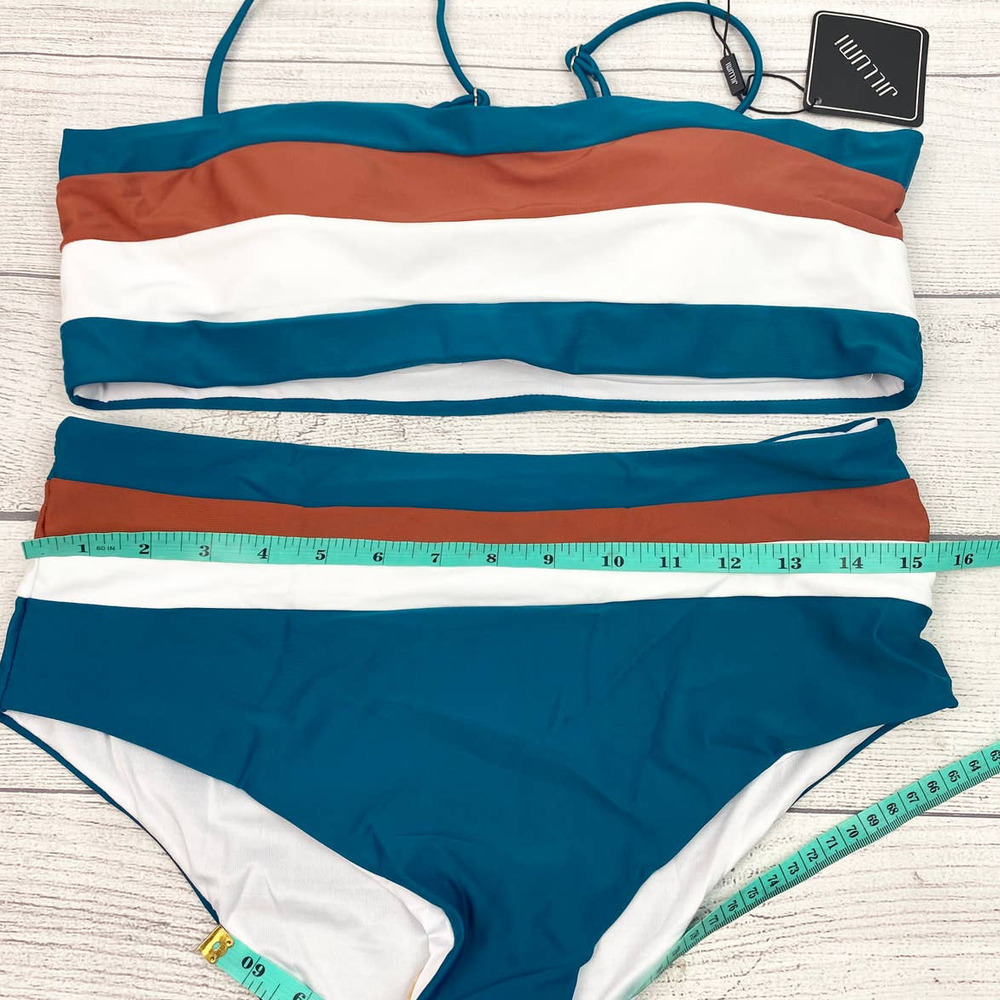 NEW Women's Mid Waist Stripe Print Bikini 12 - Picture 7 of 8